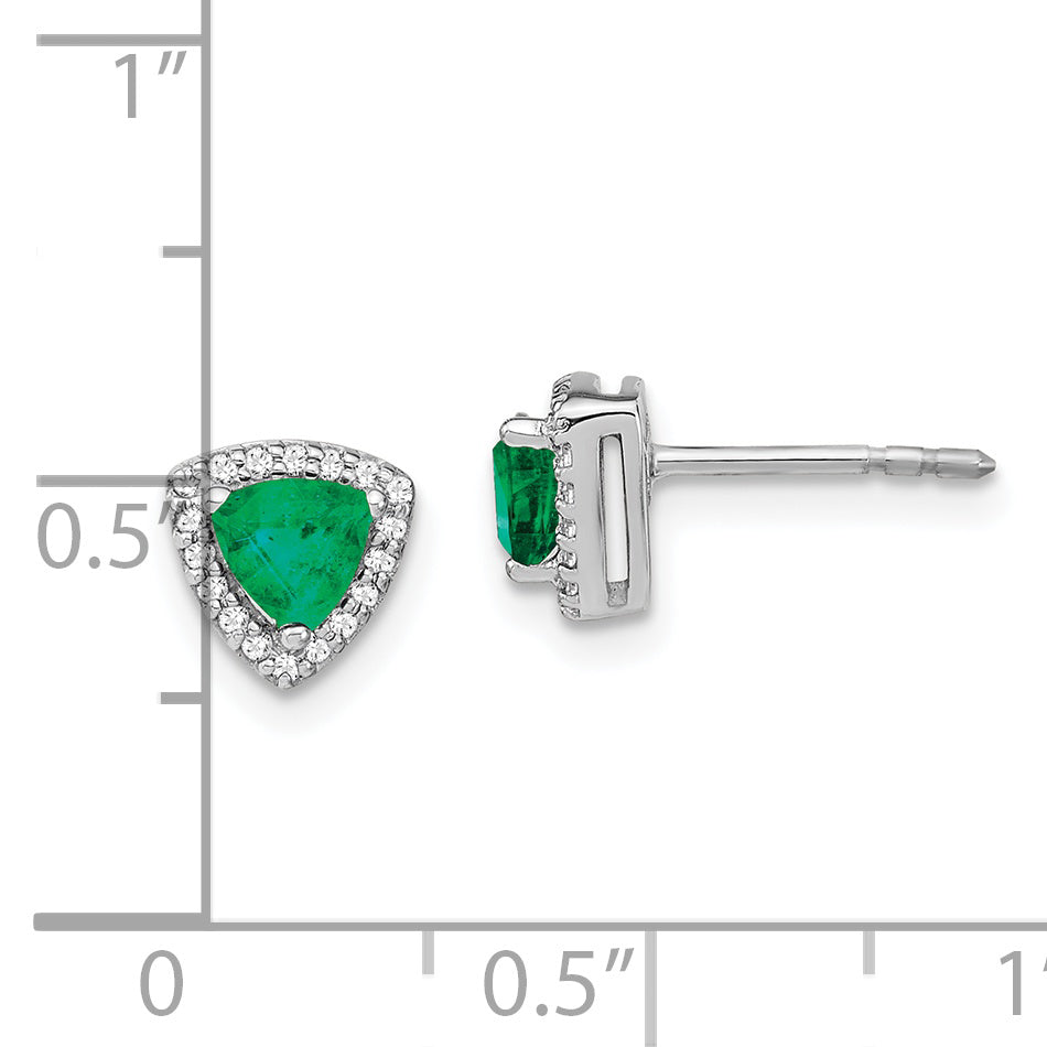 14k White Gold Trillion Emerald and Diamond Halo Earrings (1.5 grams)