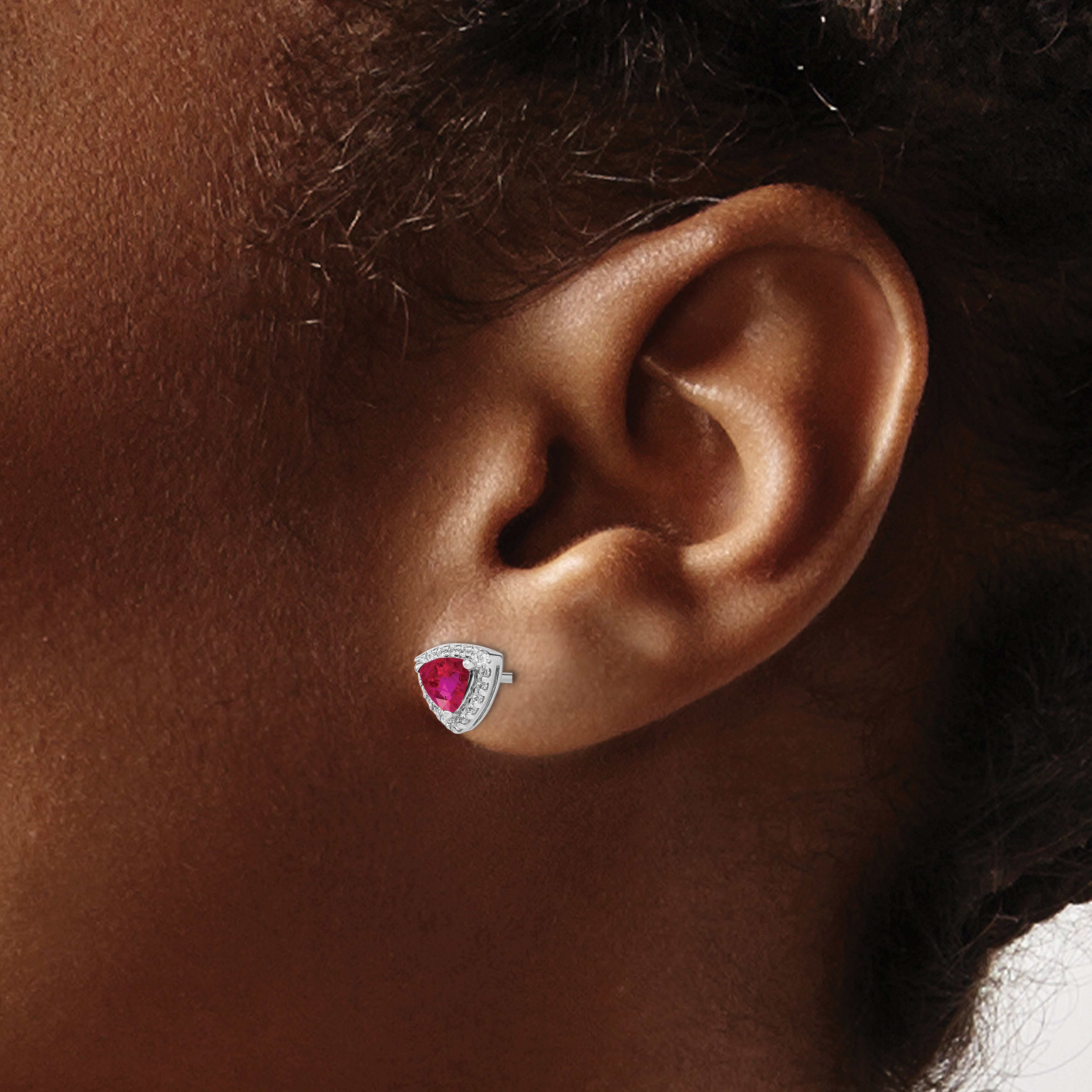 14k White Gold Trillion Ruby and Diamond Halo Earrings (1.5 grams)