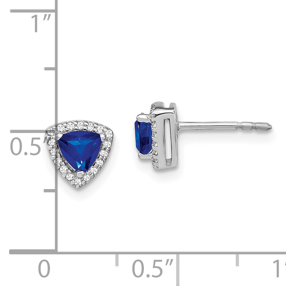 14k White Gold Trillion Sapphire and Diamond Halo Earrings (1.5 grams)
