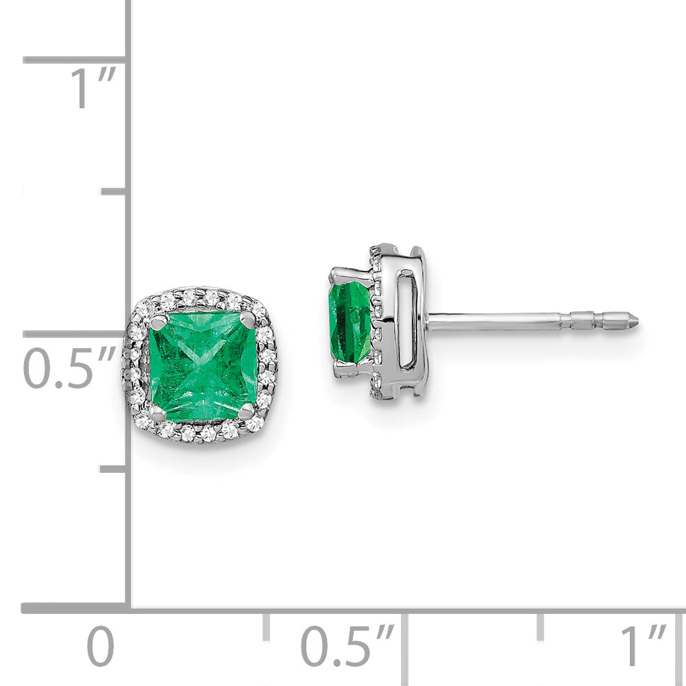 14k White Gold Cushion Emerald and Diamond Halo Earrings (1.6 grams)