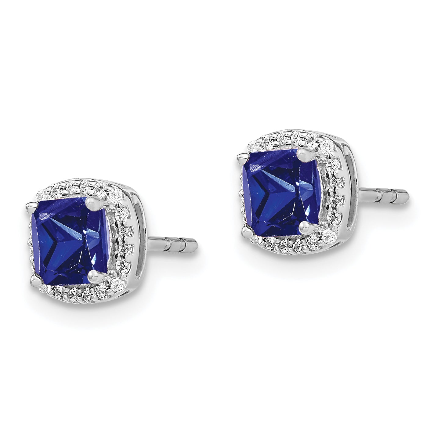 14k White Gold Cushion Sapphire and Diamond Halo Earrings (1.6 grams)