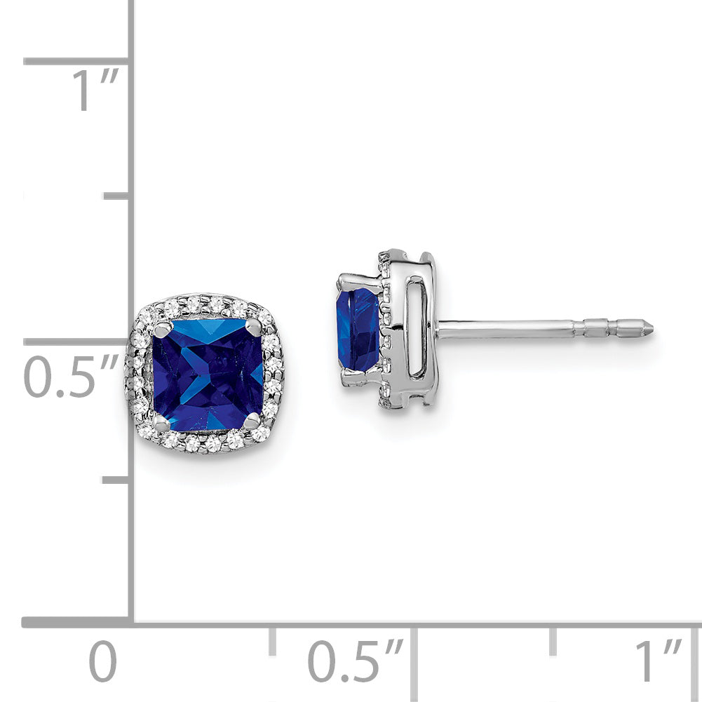 14k White Gold Cushion Sapphire and Diamond Halo Earrings (1.6 grams)