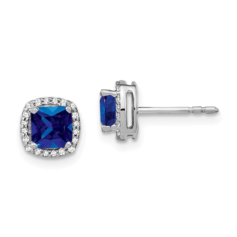 14k White Gold Cushion Sapphire and Diamond Halo Earrings (1.6 grams)
