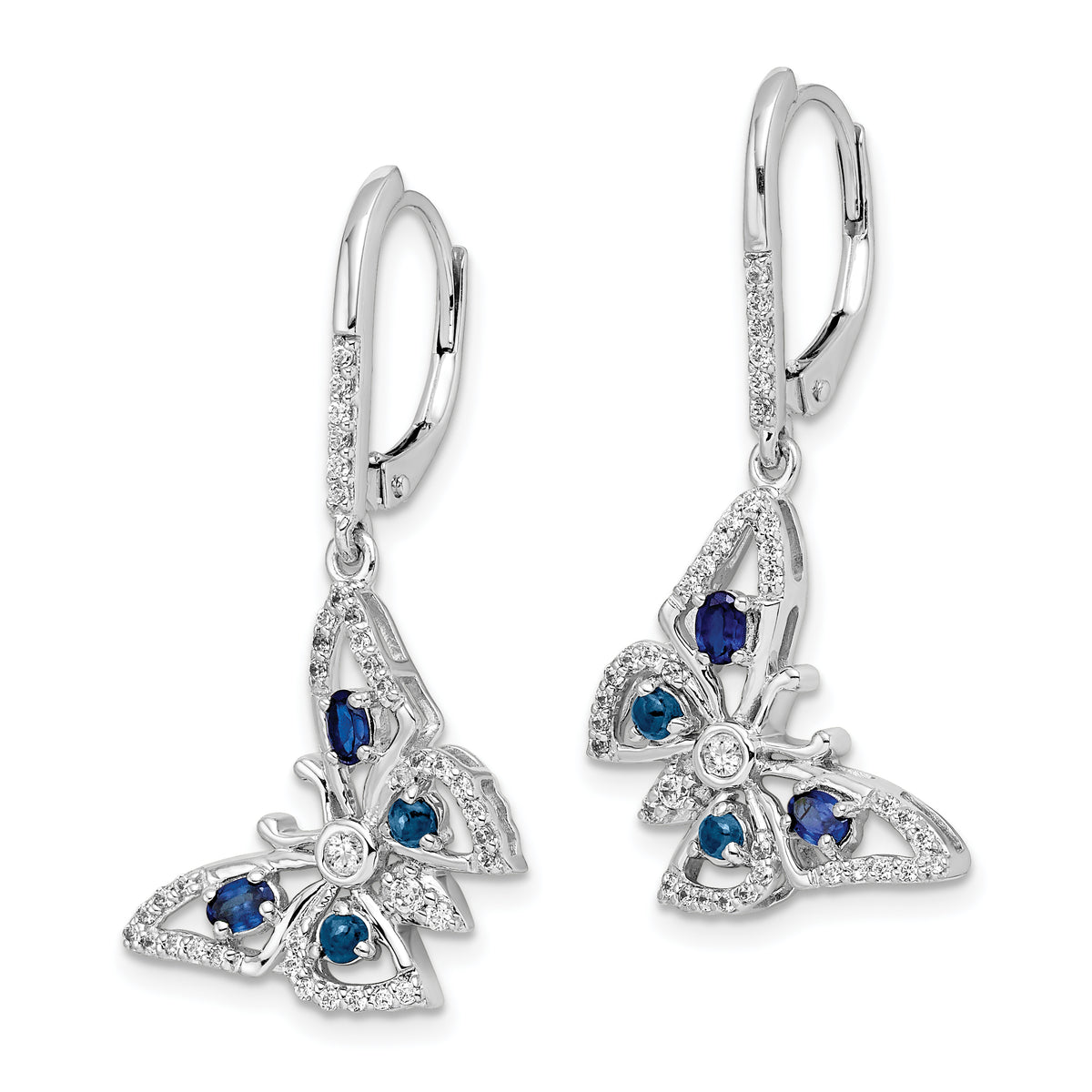14k White Gold Diamond/Sapphire Butterfly Leverback Earrings (4.48 grams)