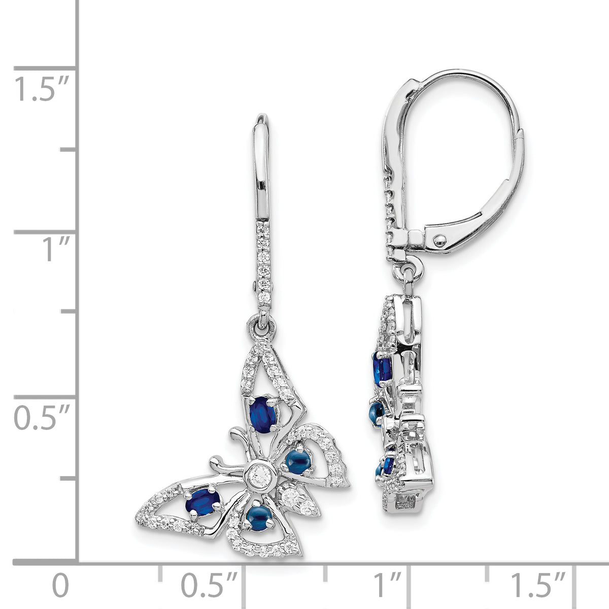 14k White Gold Diamond/Sapphire Butterfly Leverback Earrings (4.48 grams)