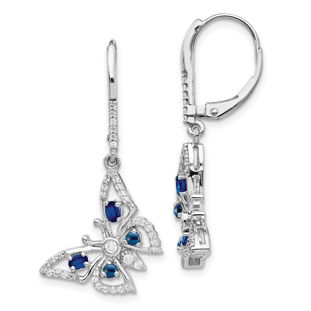 14k White Gold Diamond/Sapphire Butterfly Leverback Earrings (4.48 grams)
