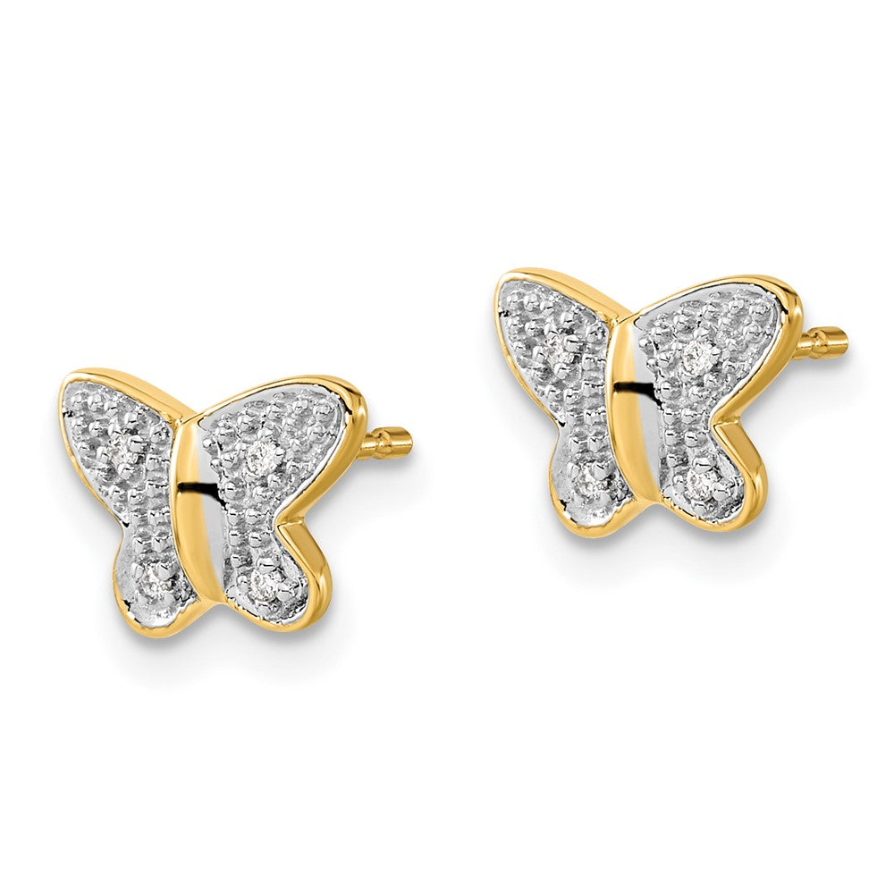14k Yellow & Rhodium 10 mm Diamond Butterfly Post Earrings (1.38 grams)