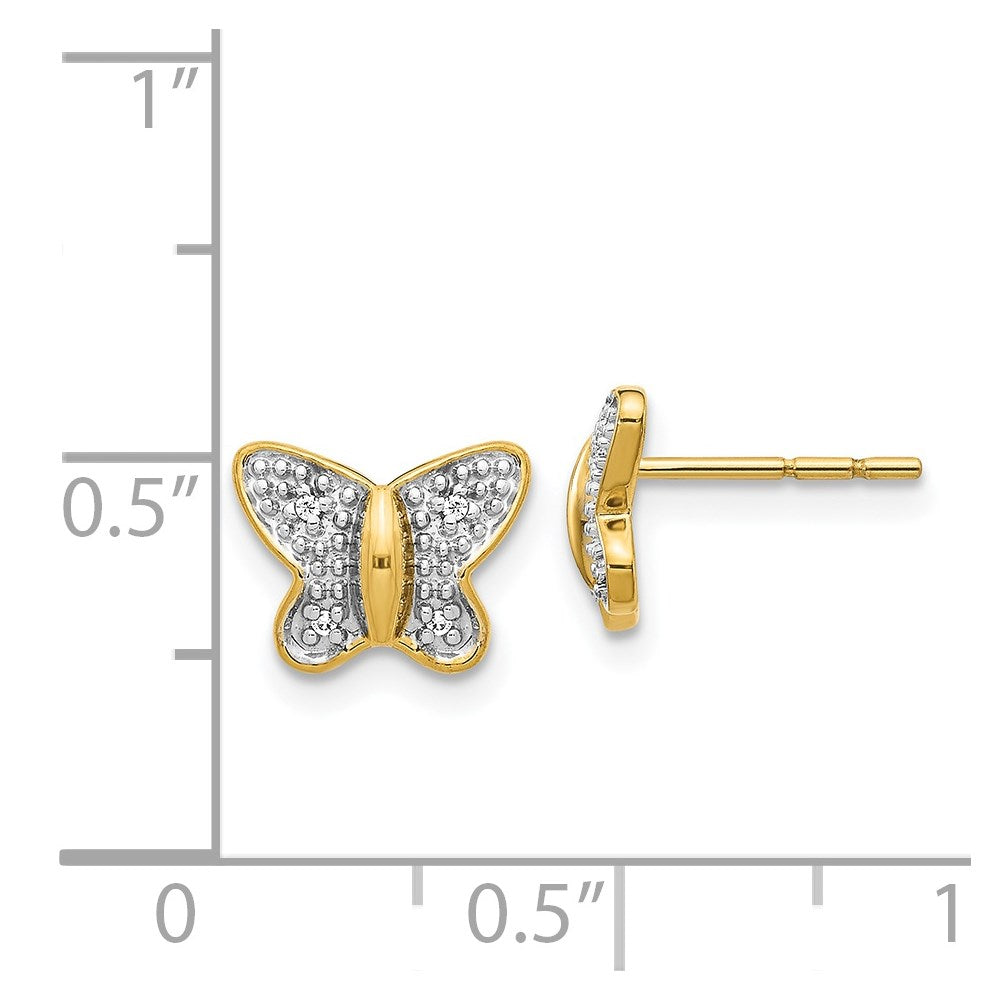 14k Yellow & Rhodium 10 mm Diamond Butterfly Post Earrings (1.38 grams)