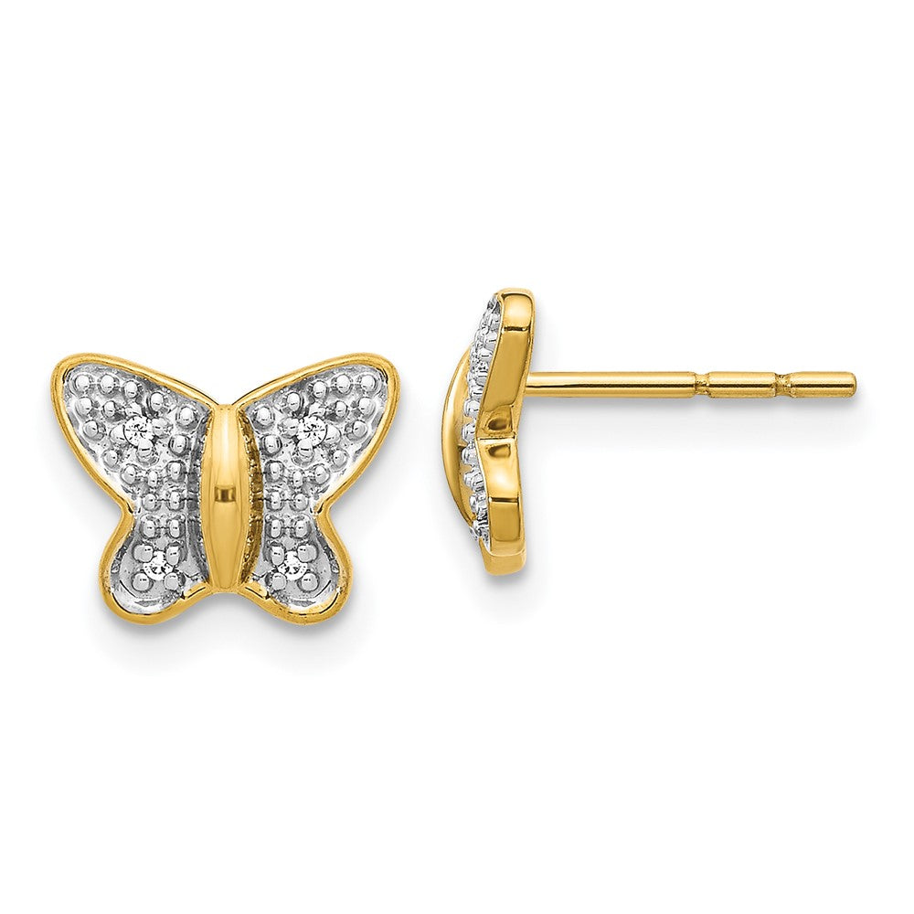 14k Yellow & Rhodium 10 mm Diamond Butterfly Post Earrings (1.38 grams)