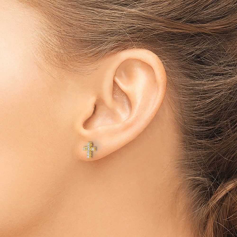 10k Yellow Gold 6 mm Gold Polished Diamond Cross Post Earrings (1.02 grams)