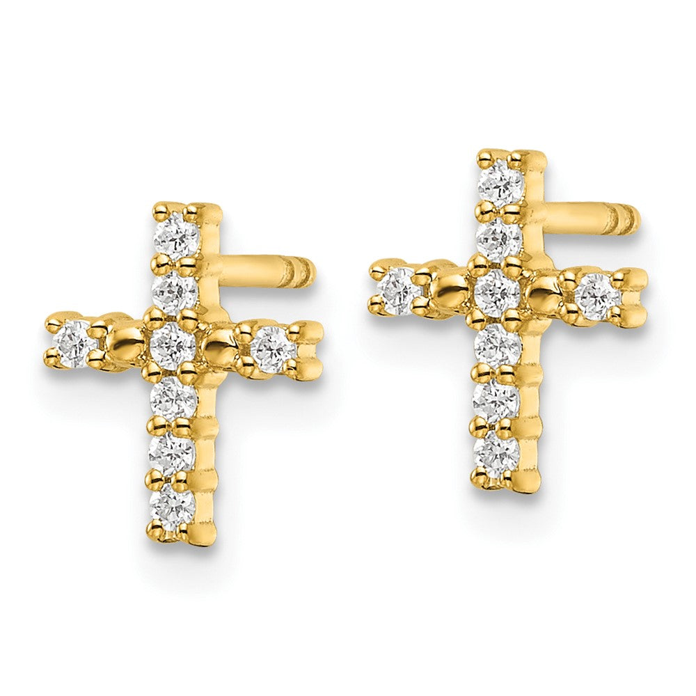 14k Yellow Gold 6 mm Gold Polished Diamond Cross Post Earrings (1.14 grams)