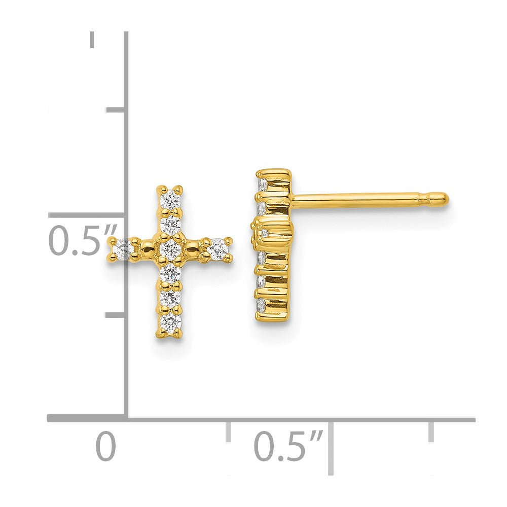 14k Yellow Gold 6 mm Gold Polished Diamond Cross Post Earrings (1.14 grams)