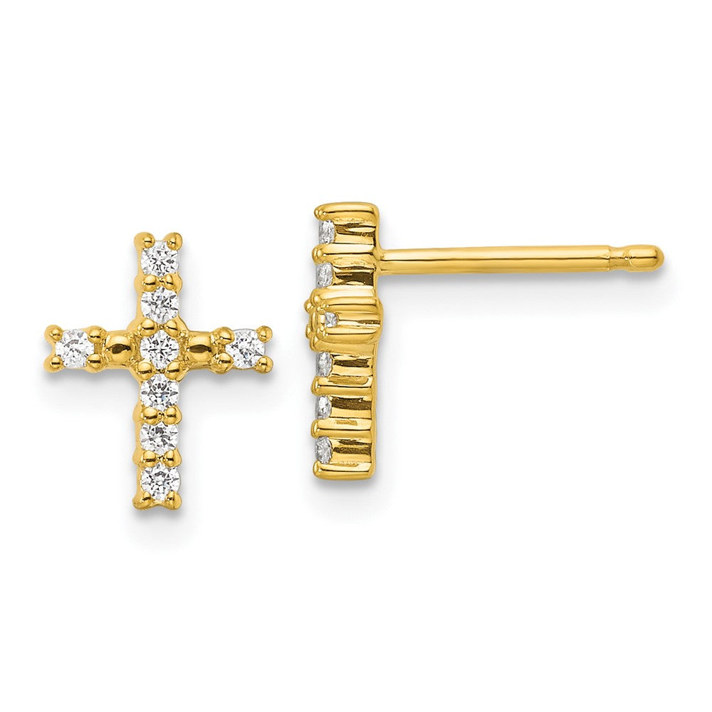 14k Yellow Gold 6 mm Gold Polished Diamond Cross Post Earrings (1.14 grams)