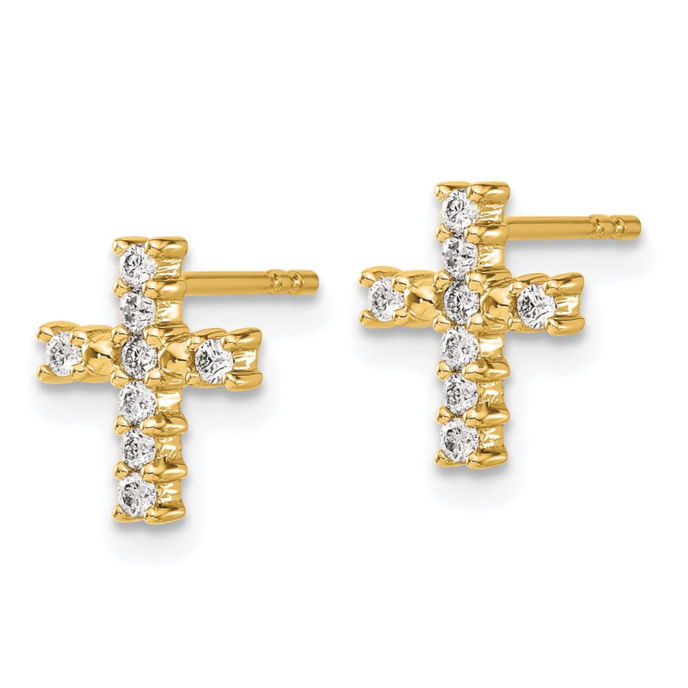 14k Yellow Gold 6 mm Gold Polished Diamond Cross Post Earrings (1.14 grams)