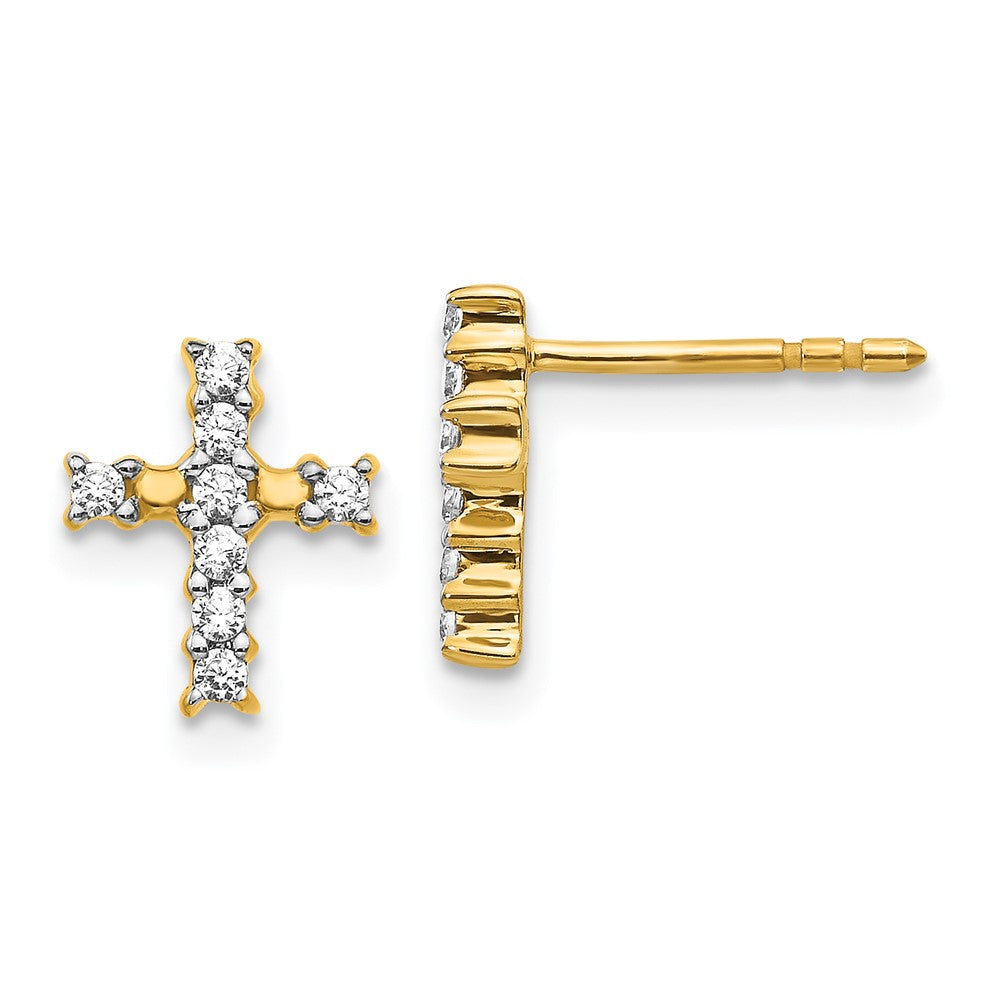 14k Yellow Gold 6 mm Gold Polished Diamond Cross Post Earrings (1.14 grams)