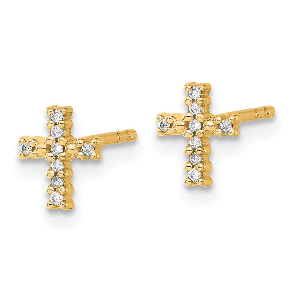 14k Yellow & Rhodium 5 mm Diamond Cross Post Earrings (0.9 grams)