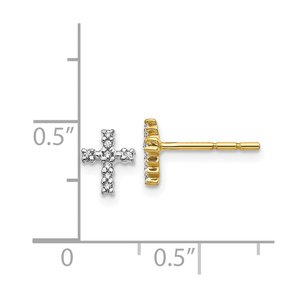 14k Yellow & Rhodium 5 mm Diamond Cross Post Earrings (0.9 grams)