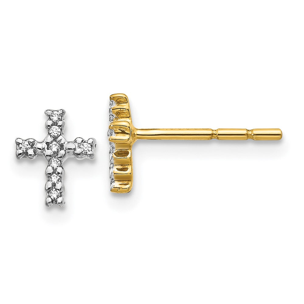 14k Yellow & Rhodium 5 mm Diamond Cross Post Earrings (0.9 grams)