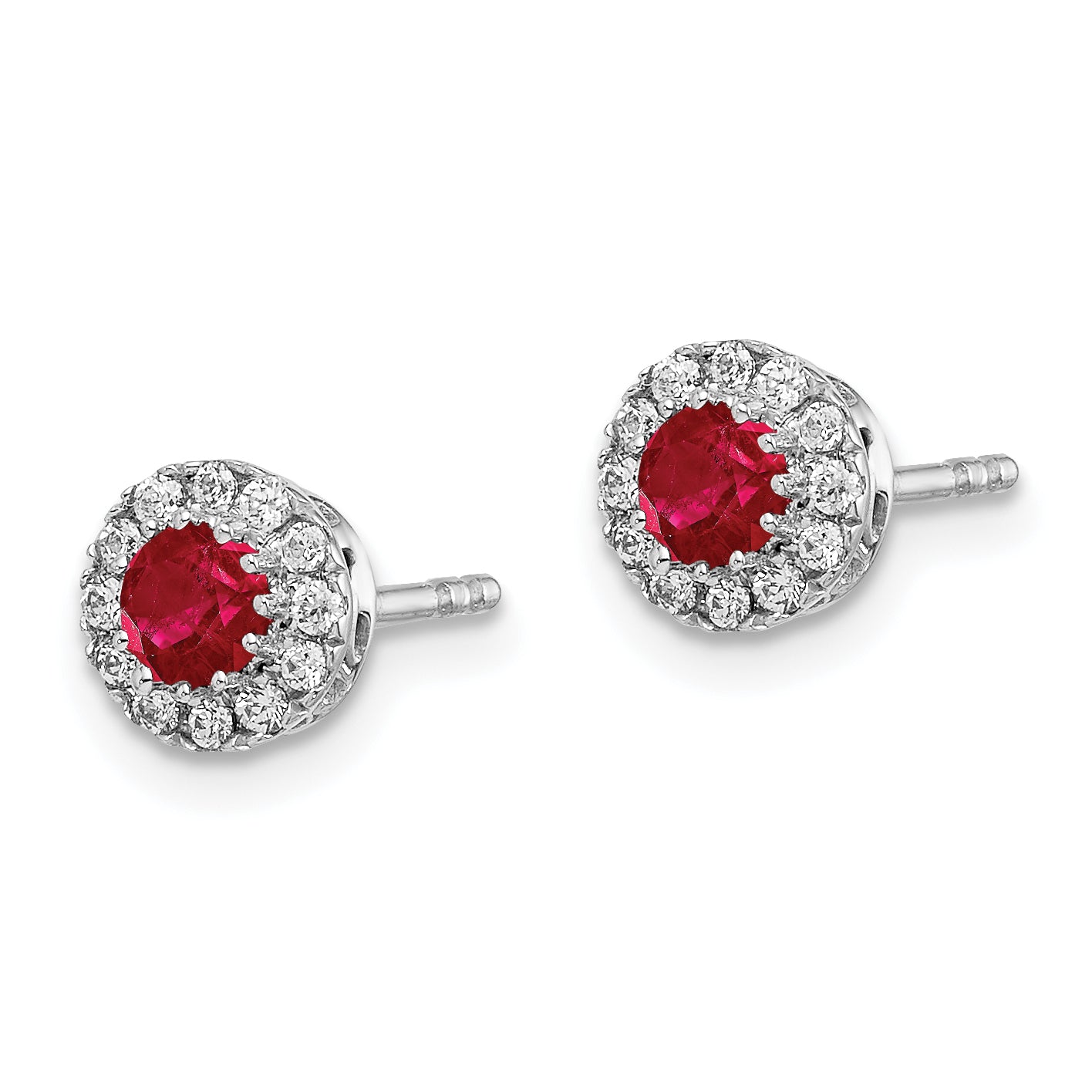 14k White Gold Diamond and Ruby Halo Post Earrings (1.79 grams)