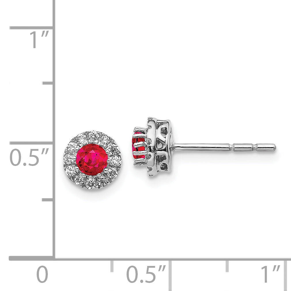14k White Gold Diamond and Ruby Halo Post Earrings (1.79 grams)