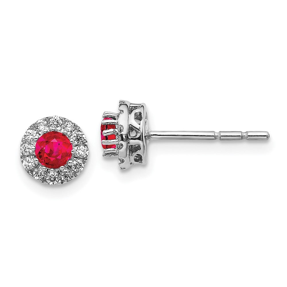 14k White Gold Diamond and Ruby Halo Post Earrings (1.79 grams)