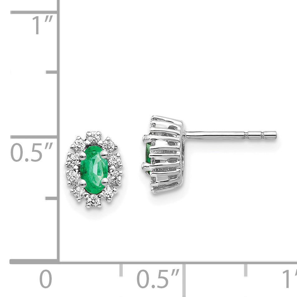 14k White Gold 1/5Ct Diamond and Emerald Oval Halo Earrings (1.12 grams)