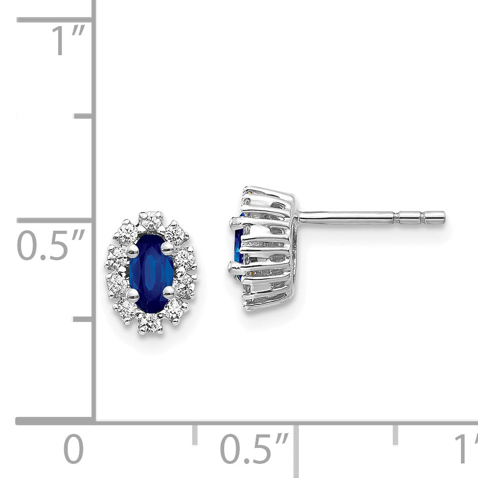 14k White Gold Diamond and Sapphire Oval Halo Earrings (1.12 grams)