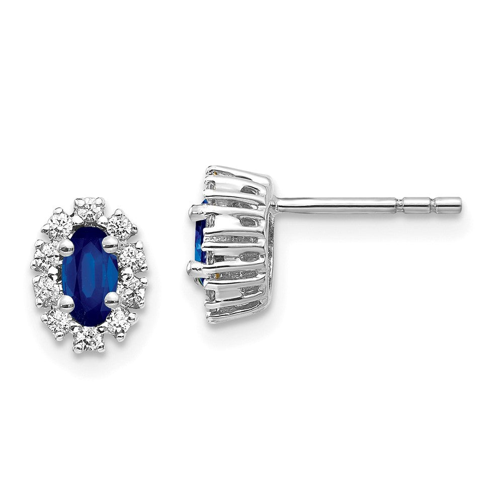 14k White Gold Diamond and Sapphire Oval Halo Earrings (1.12 grams)