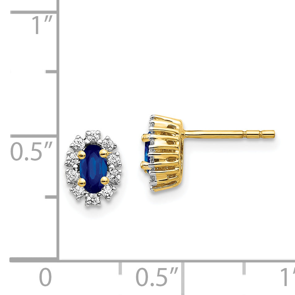 14k Yellow Gold Diamond and Sapphire Oval Halo Earrings (1.12 grams)