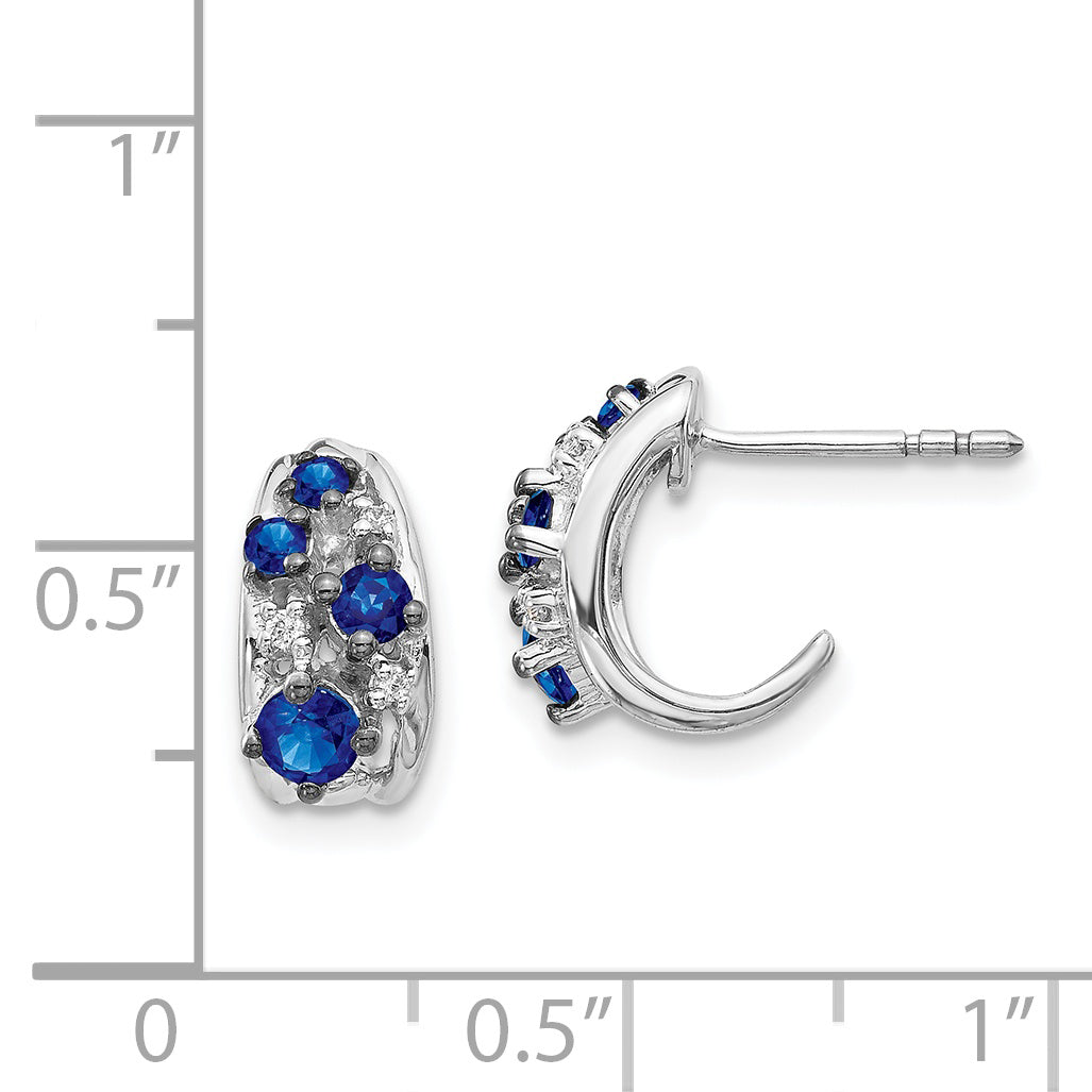 14k White Gold Diamond and Sapphire Polished Post Hoop Earrings (2.7 grams)