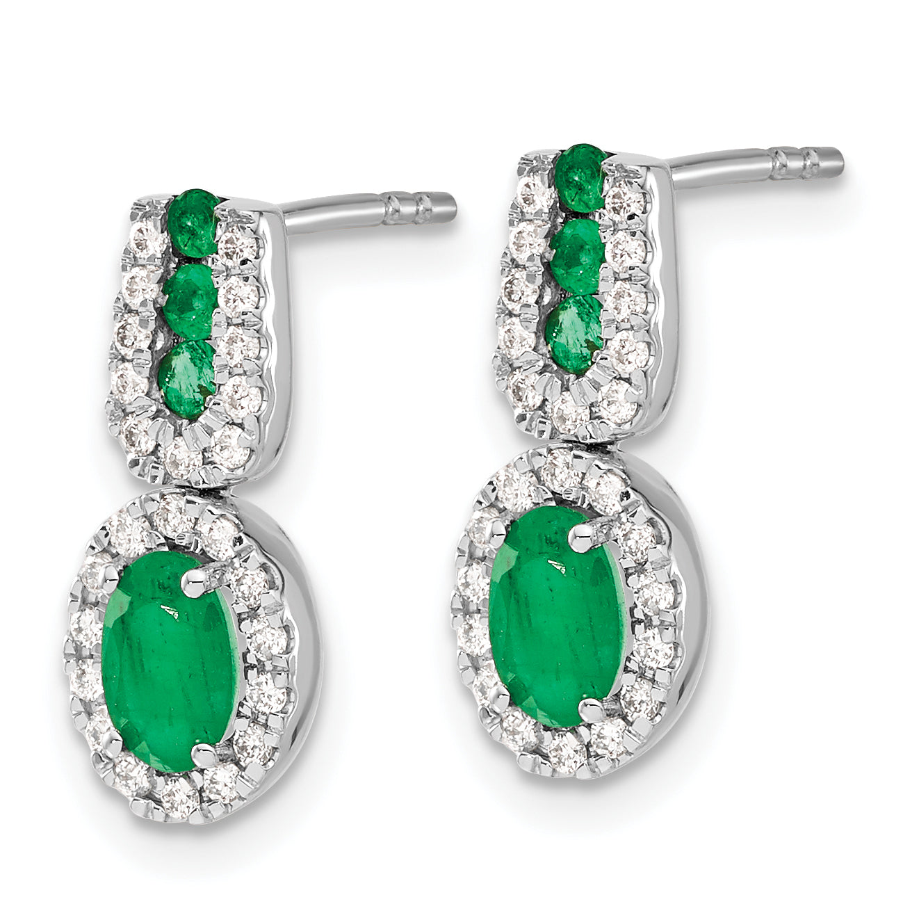 14k White Gold 1/3Ct Diamond and Emerald Earrings (2.8 grams)