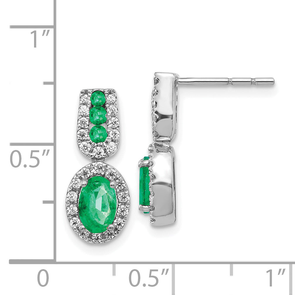 14k White Gold 1/3Ct Diamond and Emerald Earrings (2.8 grams)