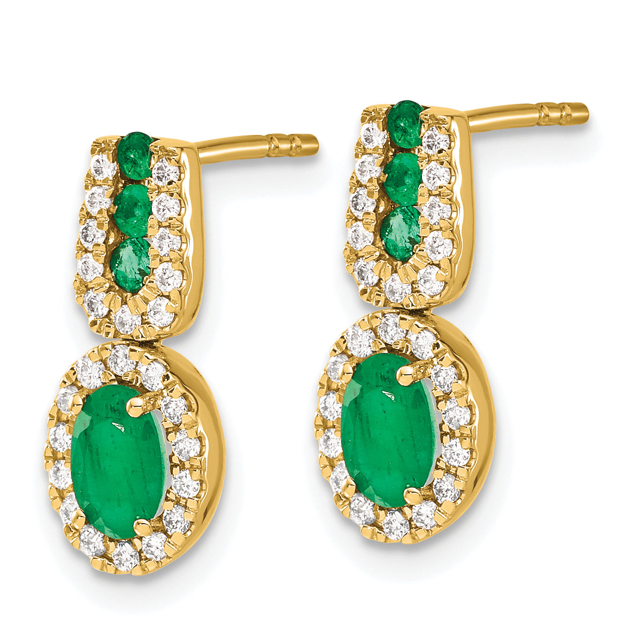 14k 1/3Ct Diamond and Emerald Earrings (2.8 grams)