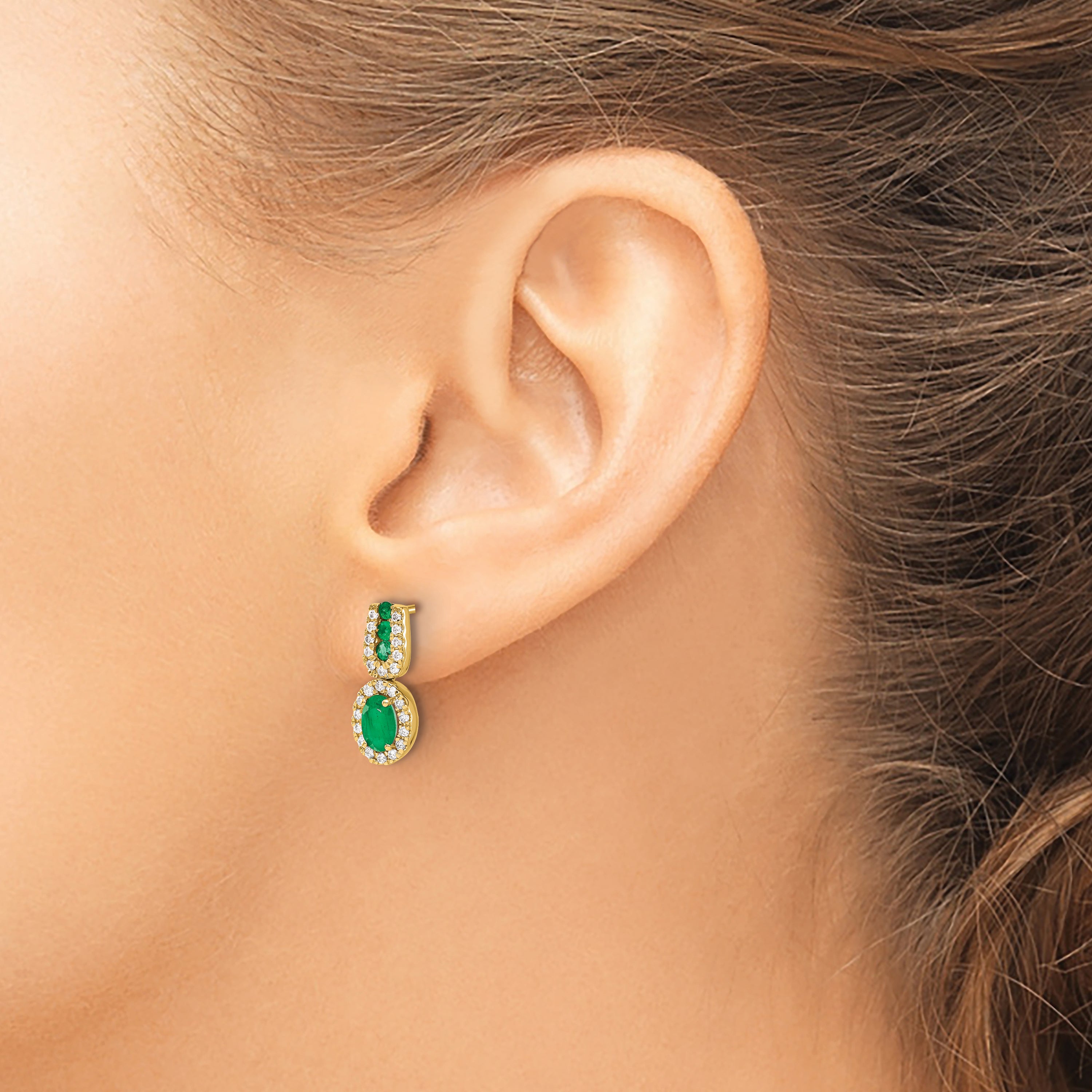 14k 1/3Ct Diamond and Emerald Earrings (2.8 grams)