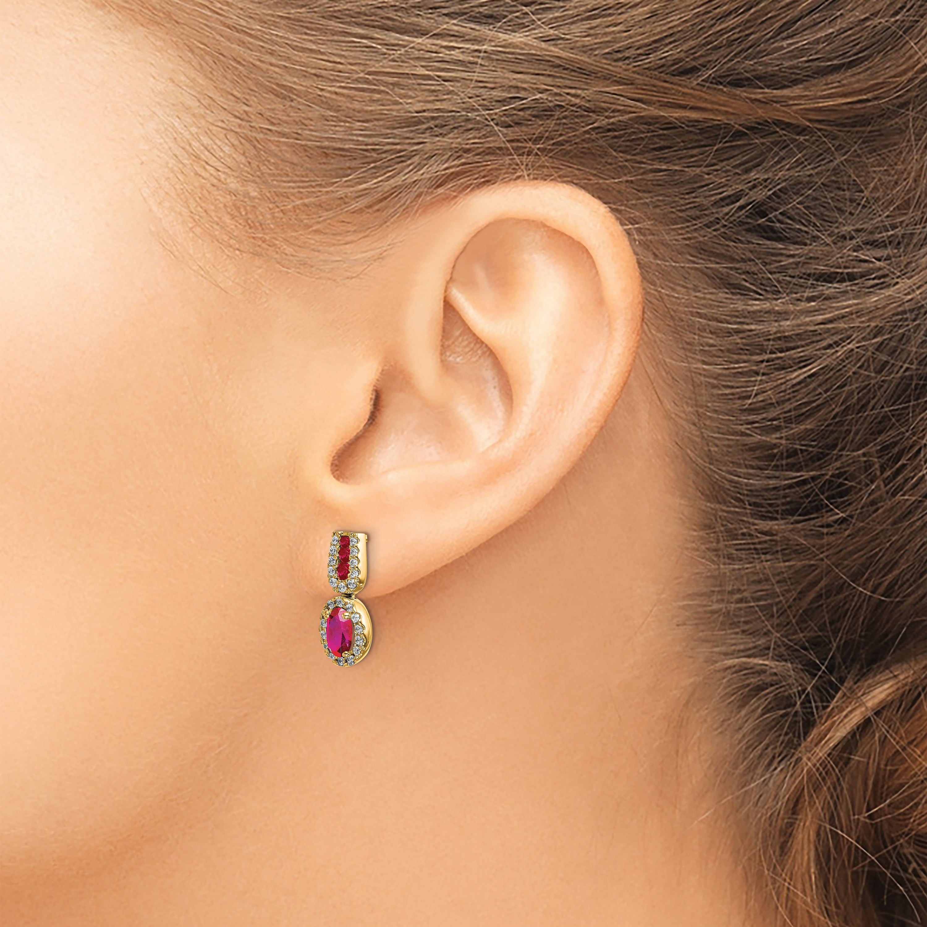 14k Yellow Gold Diamond and Ruby Earrings (2.8 grams)