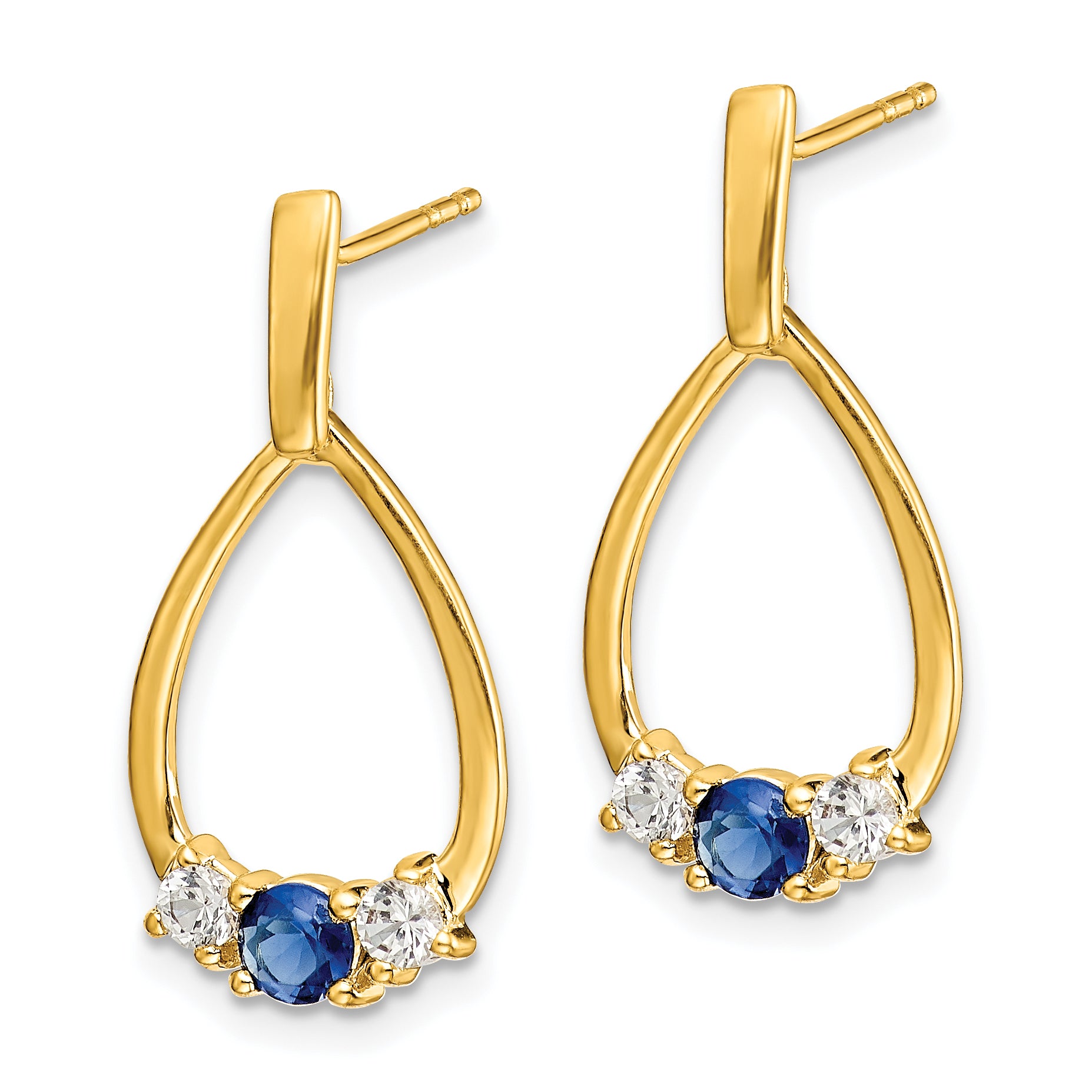 14k Blue and White Sapphire Post Dangle Earrings (1.72 grams)