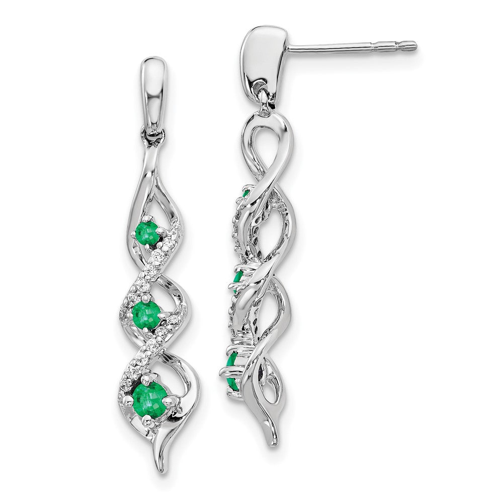 14k White Gold Diamond and Emerald Post Dangle Earrings (2.97 grams)