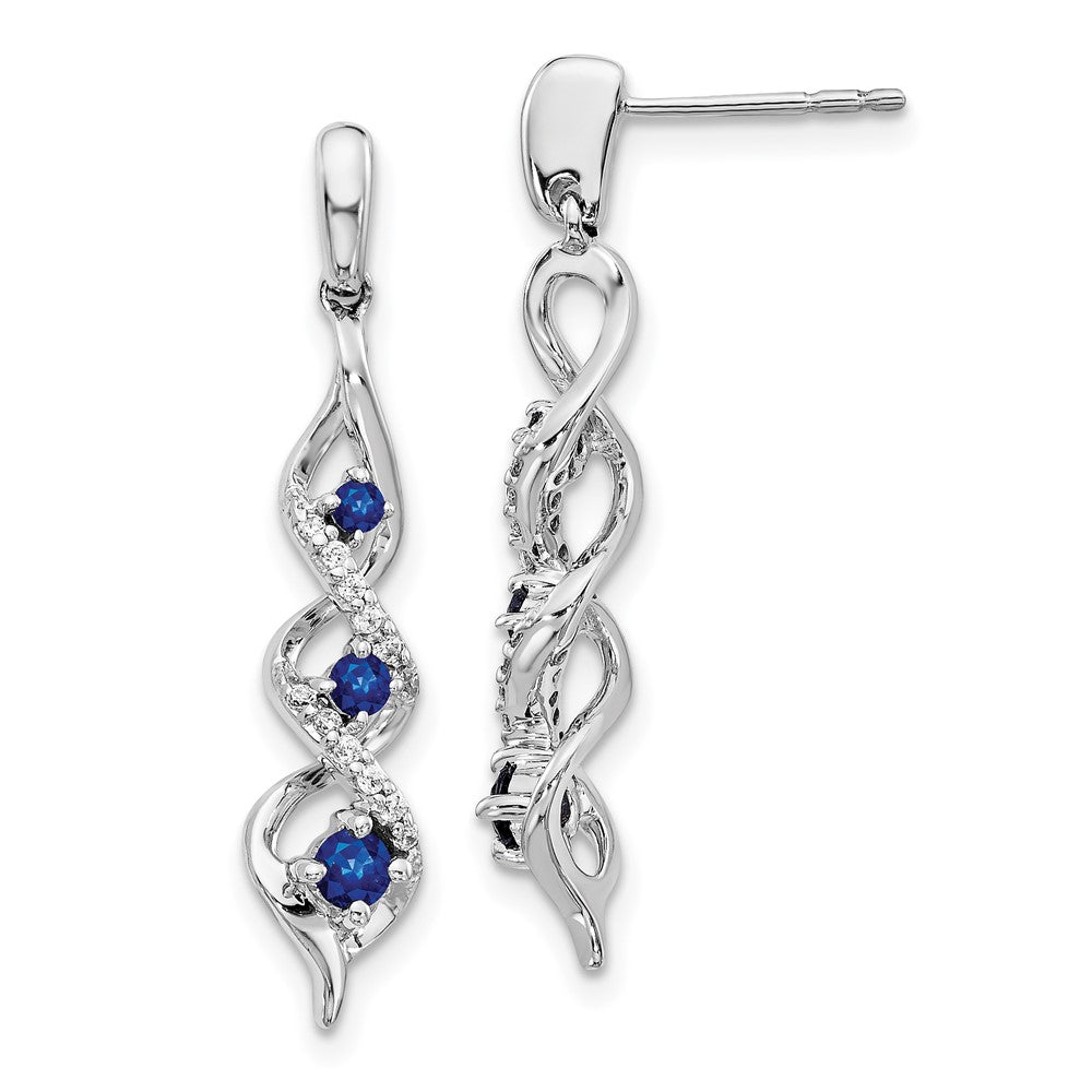 14k White Gold Diamond and Blue Sapphire Post Dangle Earrings (2.97 grams)