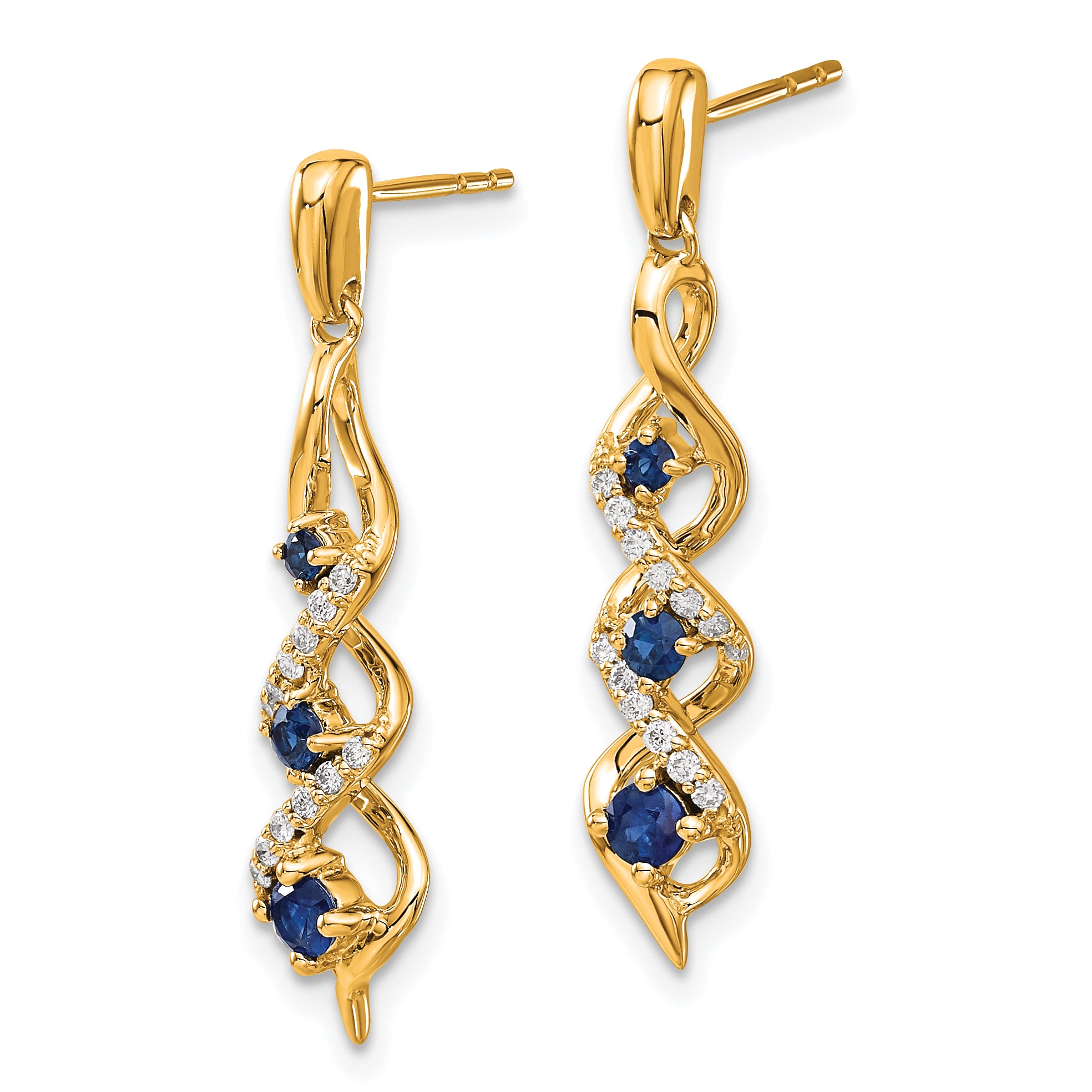 14k Diamond and Blue Sapphire Post Dangle Earrings (2.97 grams)