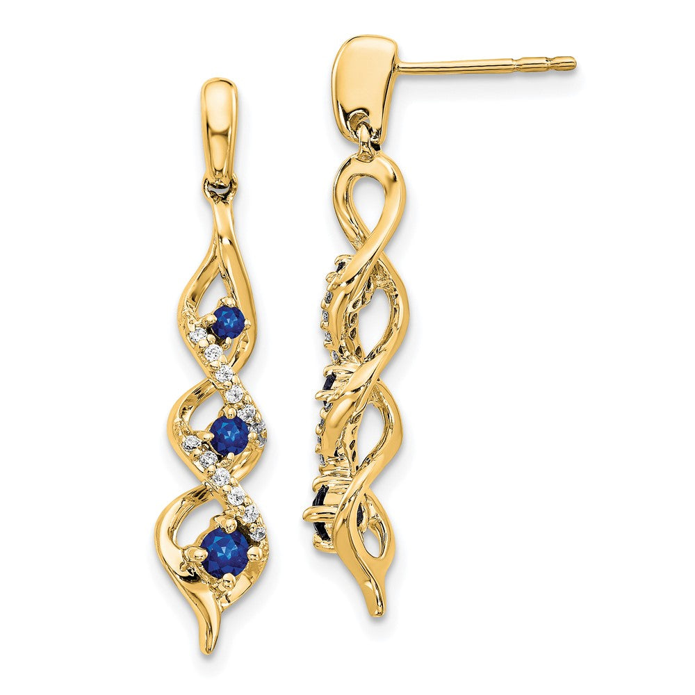 14k Diamond and Blue Sapphire Post Dangle Earrings (2.97 grams)