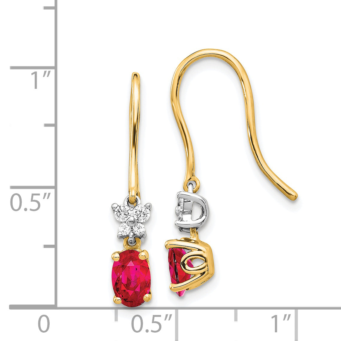 14k Two Tone Diamond and Oval Ruby Earrings (1.55 grams)