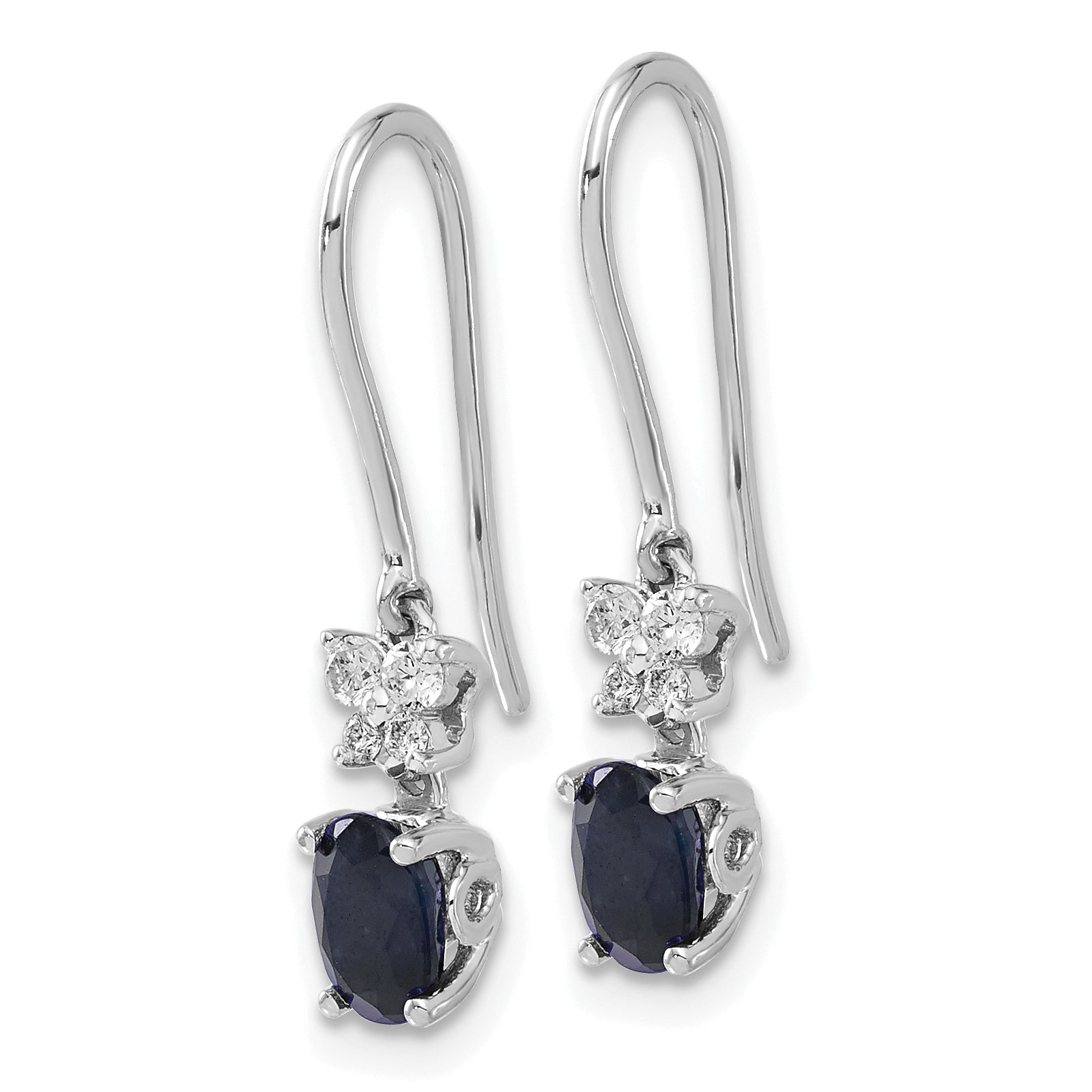 14k White Gold Diamond and Oval Sapphire Shepherd Hook Earrings (1.55 grams)