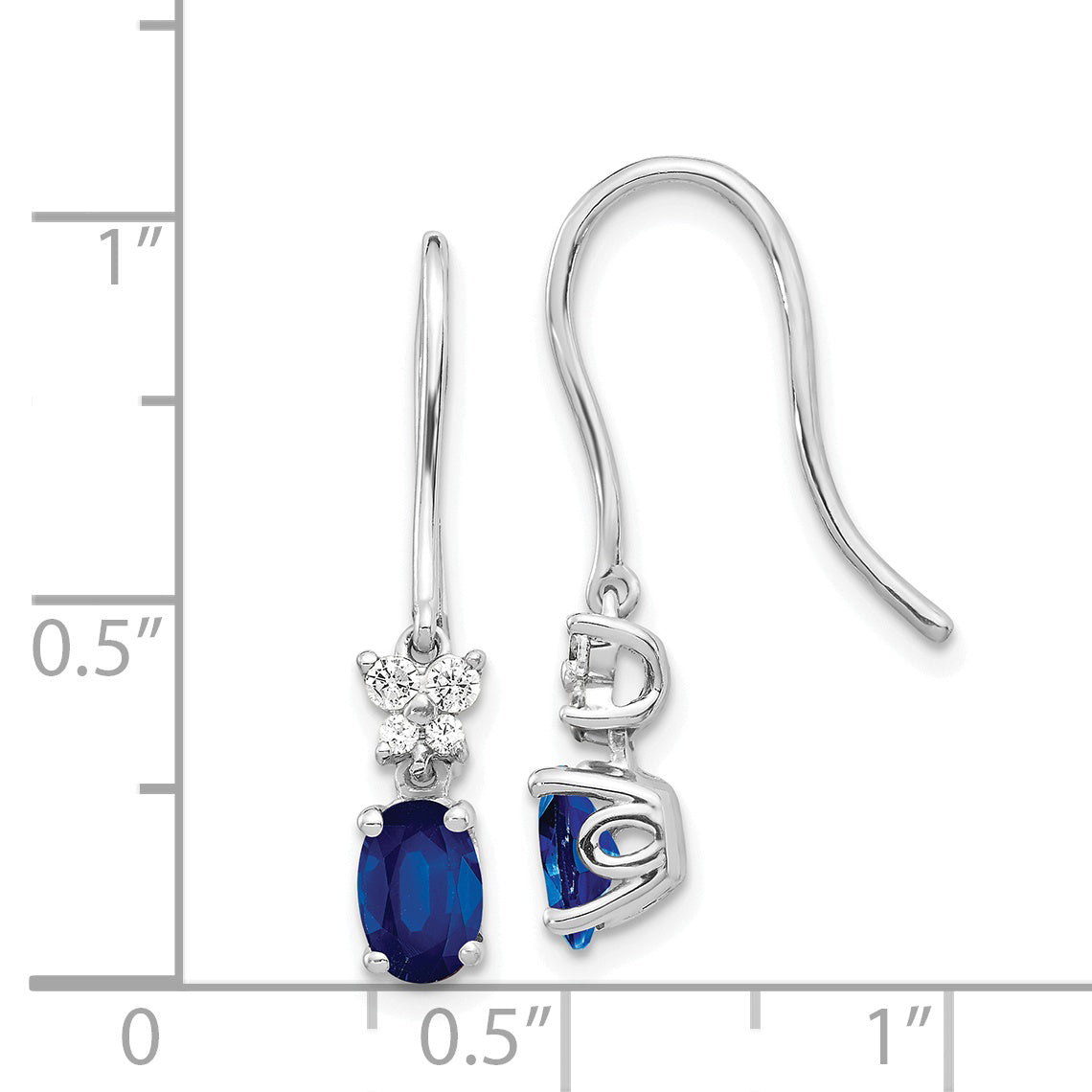 14k White Gold Diamond and Oval Sapphire Shepherd Hook Earrings (1.55 grams)