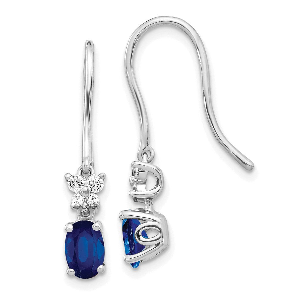14k White Gold Diamond and Oval Sapphire Shepherd Hook Earrings (1.55 grams)