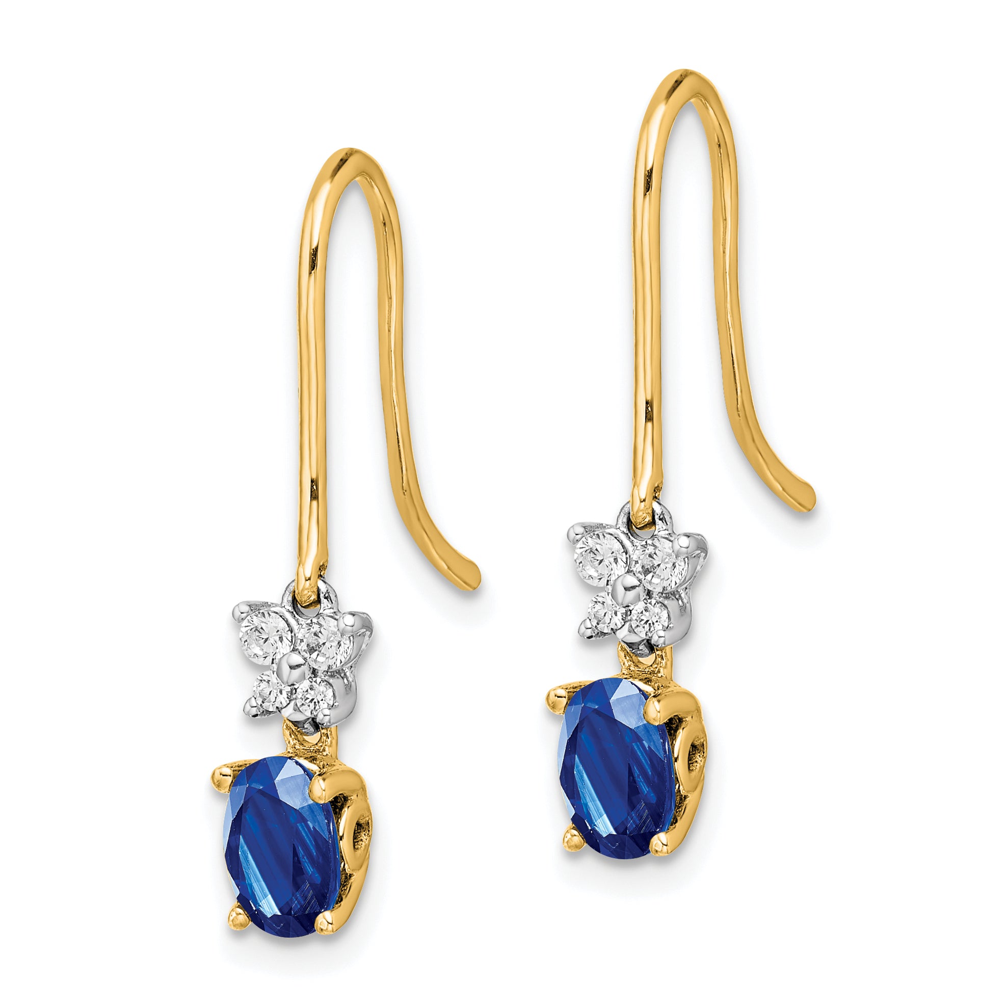 14k Two Tone Diamond and Oval Sapphire Earrings (1.55 grams)