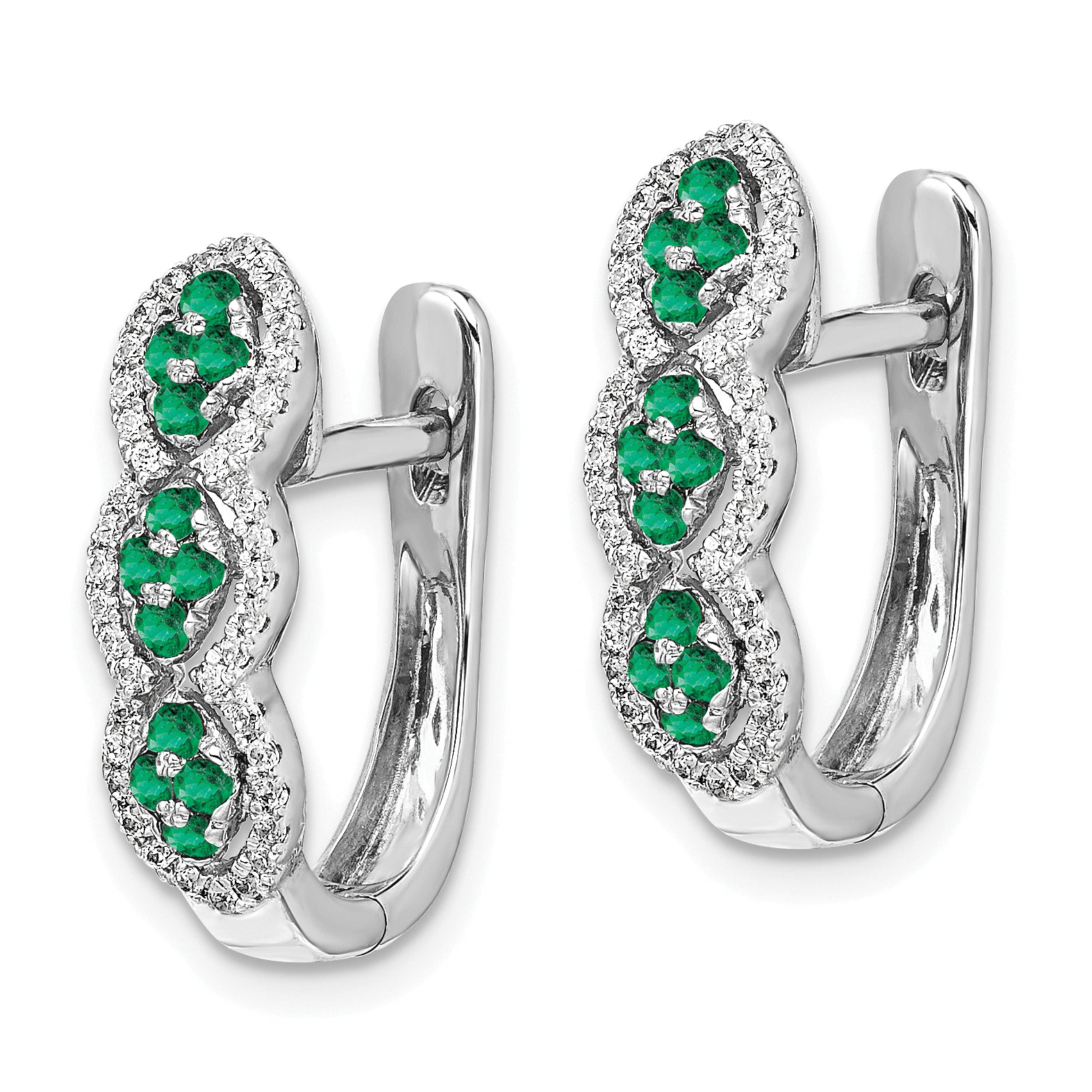 14k White Gold Diamond and Emerald Hinged Earrings (3.1 grams)