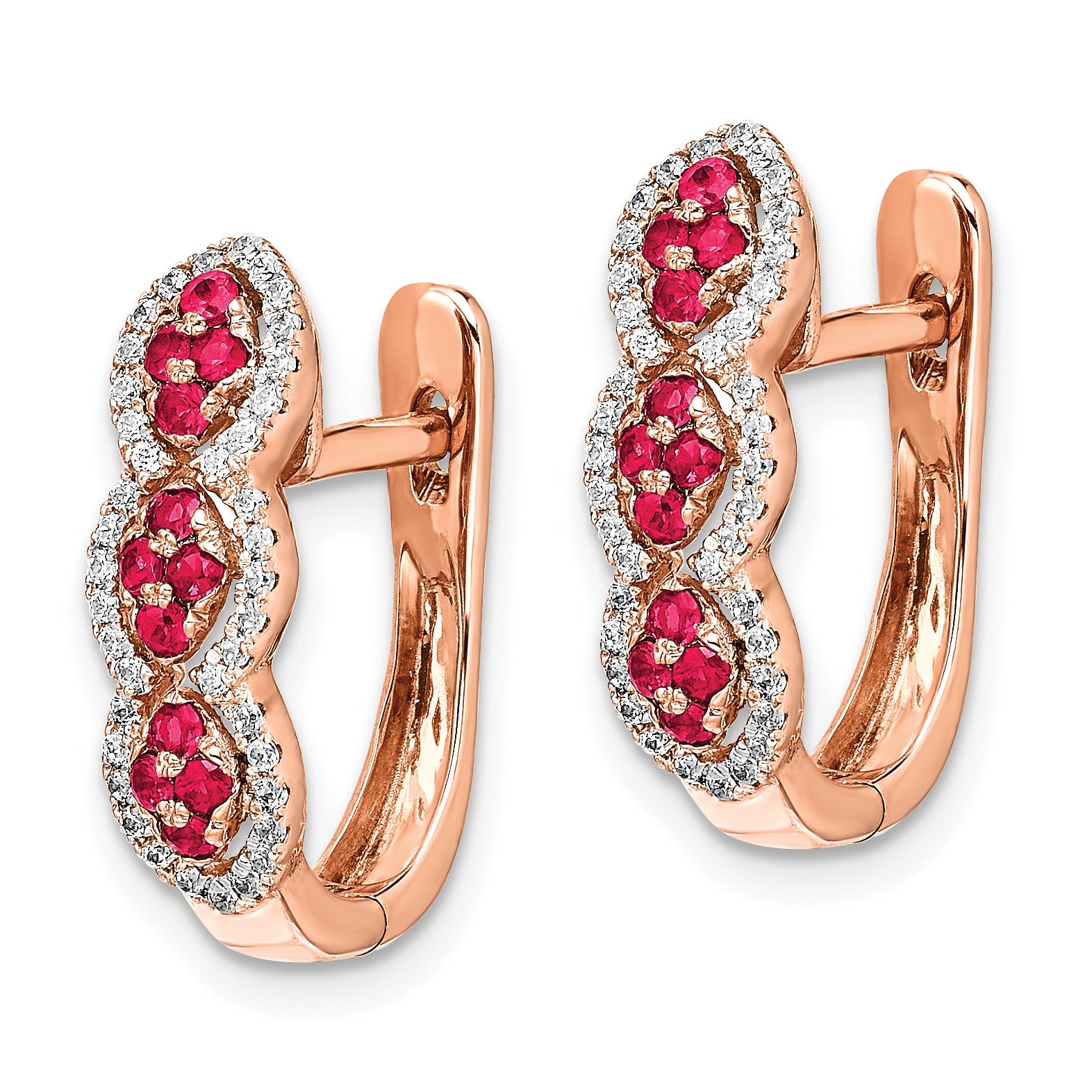 14k Rose Gold Diamond and Ruby Hinged Earrings (3.1 grams)