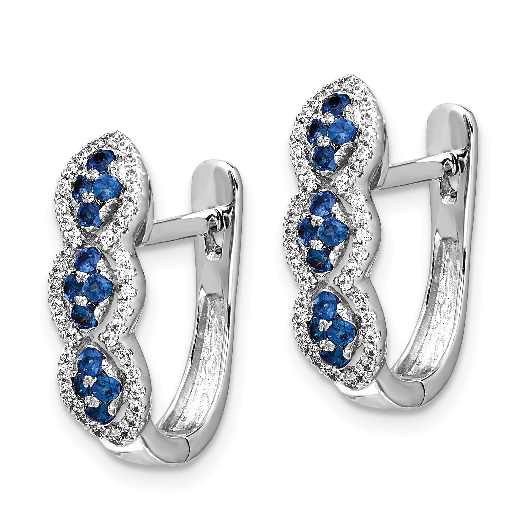 14k White Gold Diamond and Blue Sapphire Hinged Earrings (3.1 grams)
