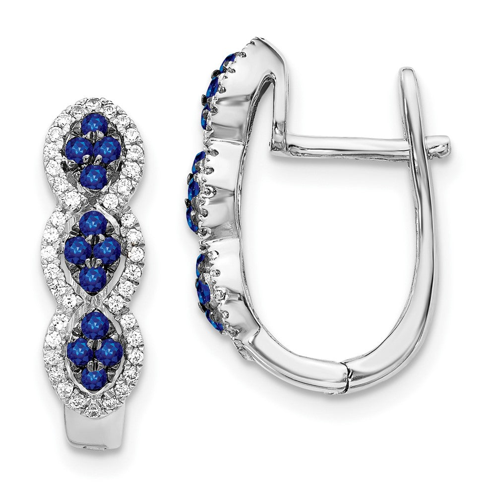 14k White Gold Diamond and Blue Sapphire Hinged Earrings (3.1 grams)