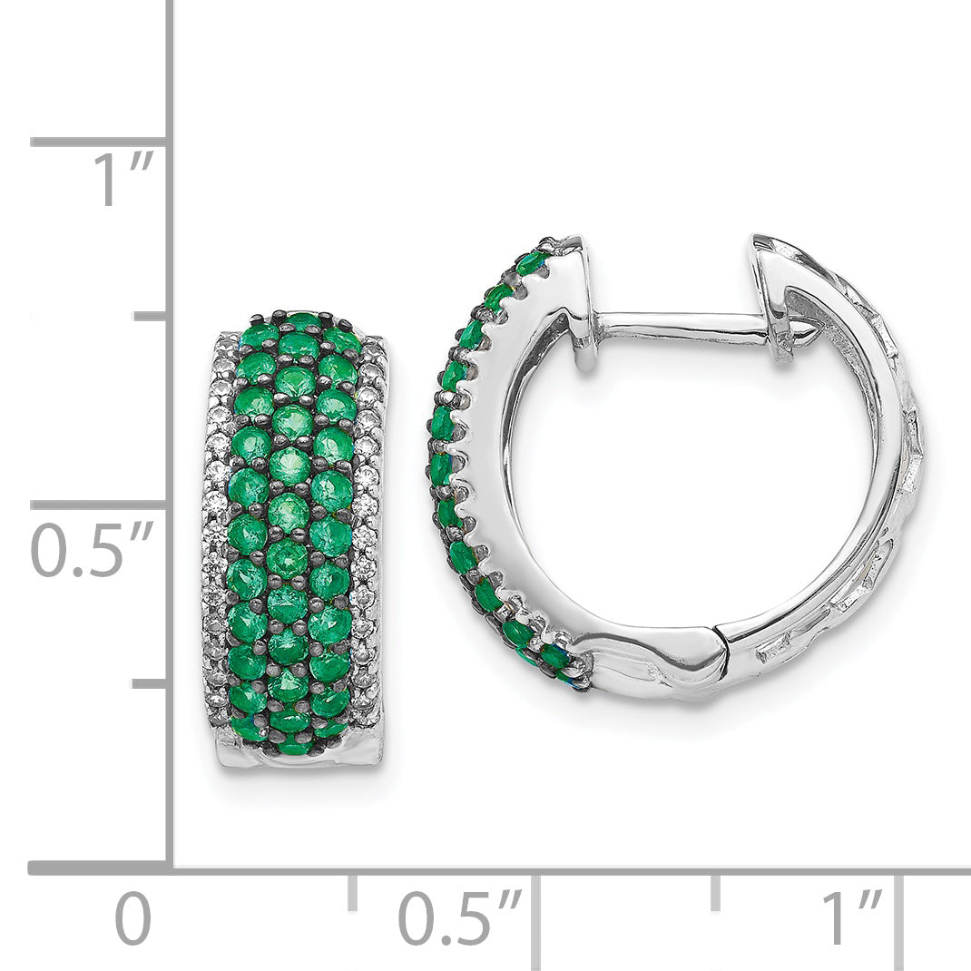 14k White Gold Diamond and Emerald Hinged Hoop Earrings (4.75 grams)